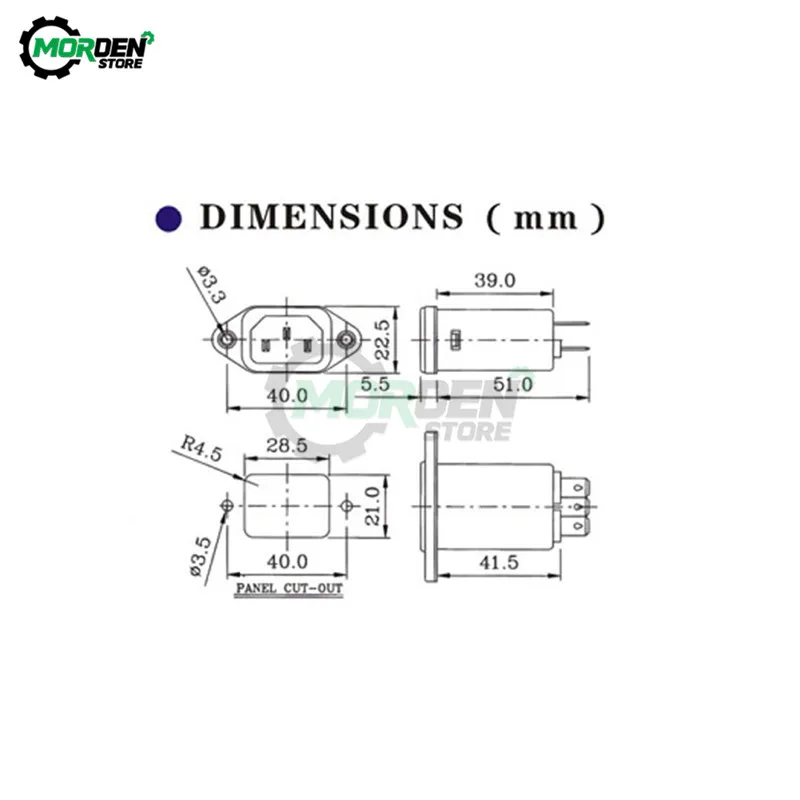CW1D-10A-T IEC Socket Panel Mount Power Line Power EMI RFI Filter AC 115V-250V 10A 50/60Hz Suppressor Power Line Noise Filter