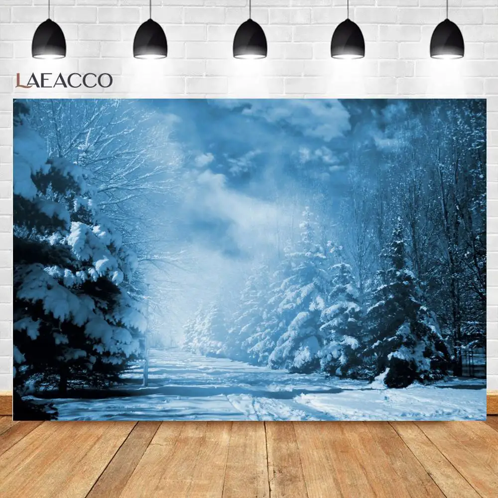 Laeacco Winter Backdrops Heavy Snow Pine Forest Wooden Fence Children Portrait Scenic Photo Backgrounds Photocall Photo Studio