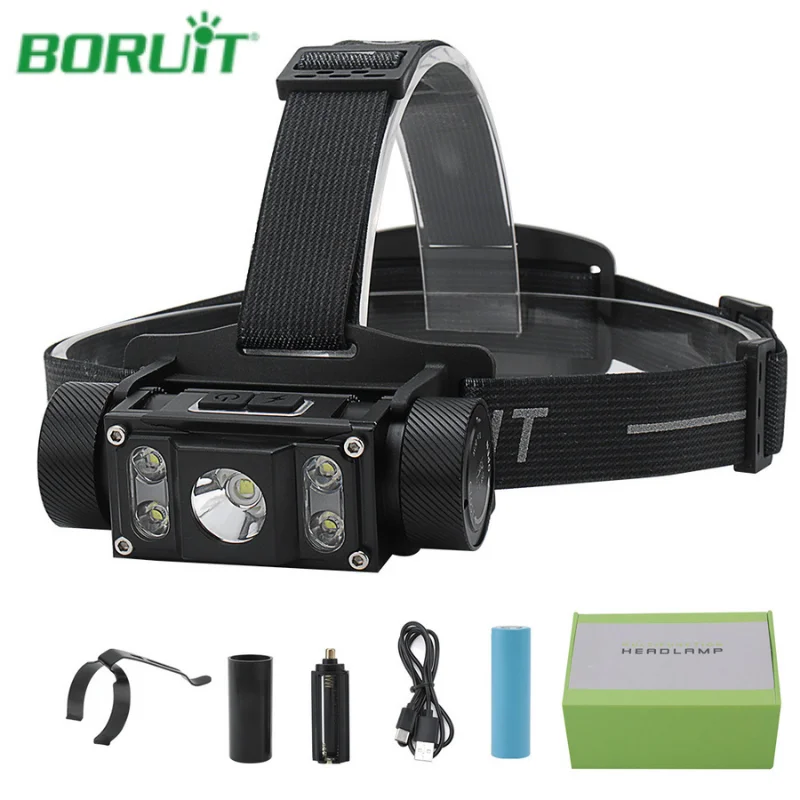 BORUiT 6000LM LED Headlamp 18650/21700 Battery TYPE-C Rechargeable Headlight Waterproof Work Head Torch For Fishing Camping