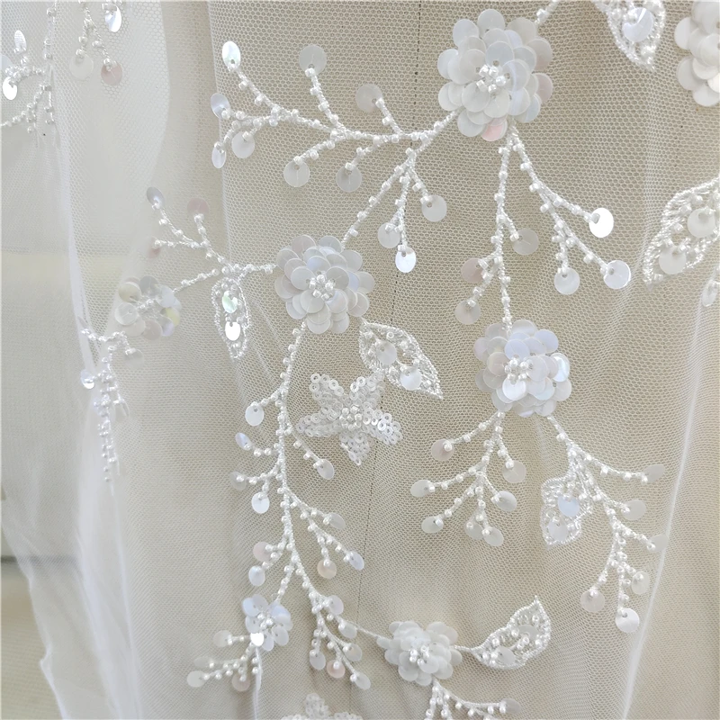 Perlenbesetzter Paillettenstoff für Kinderbekleidung, Hochzeitsschleierkleid, Blumen und Blätter, Waldkleidungsrock, RS3386, Neu, Sommer – Detail 3