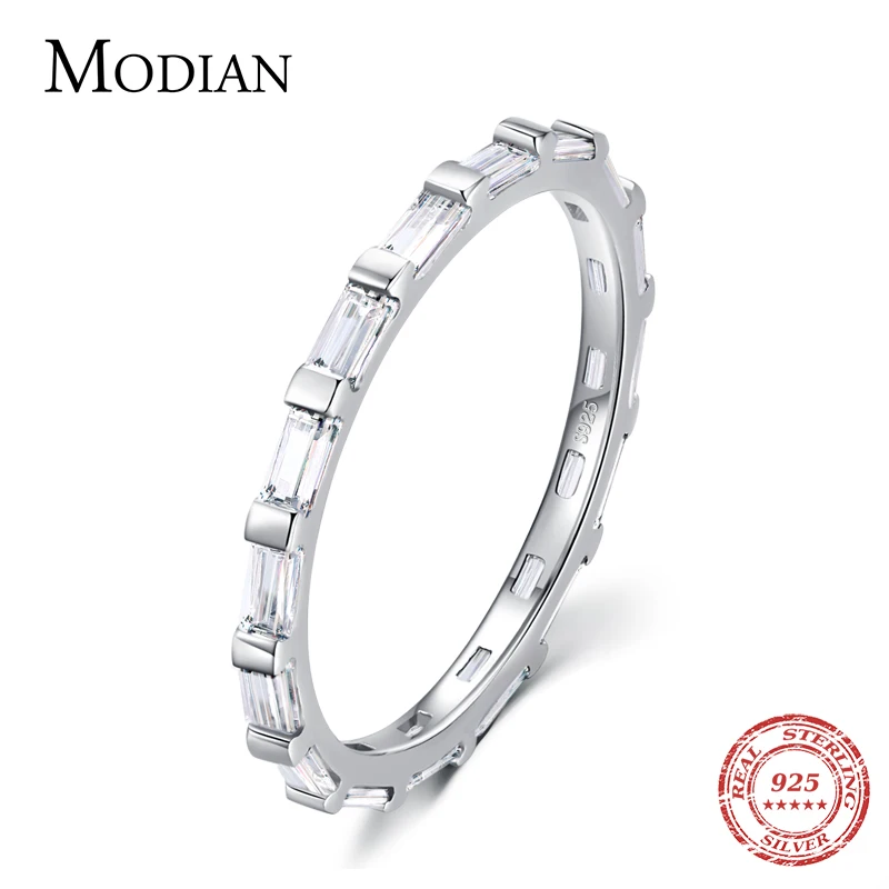 Modian 2021 Real 925 Sterling Silver Rainbow CZ Simple Fashion Finger Ring Stackable Enamel Rings For Women Brand Fine Jewelry