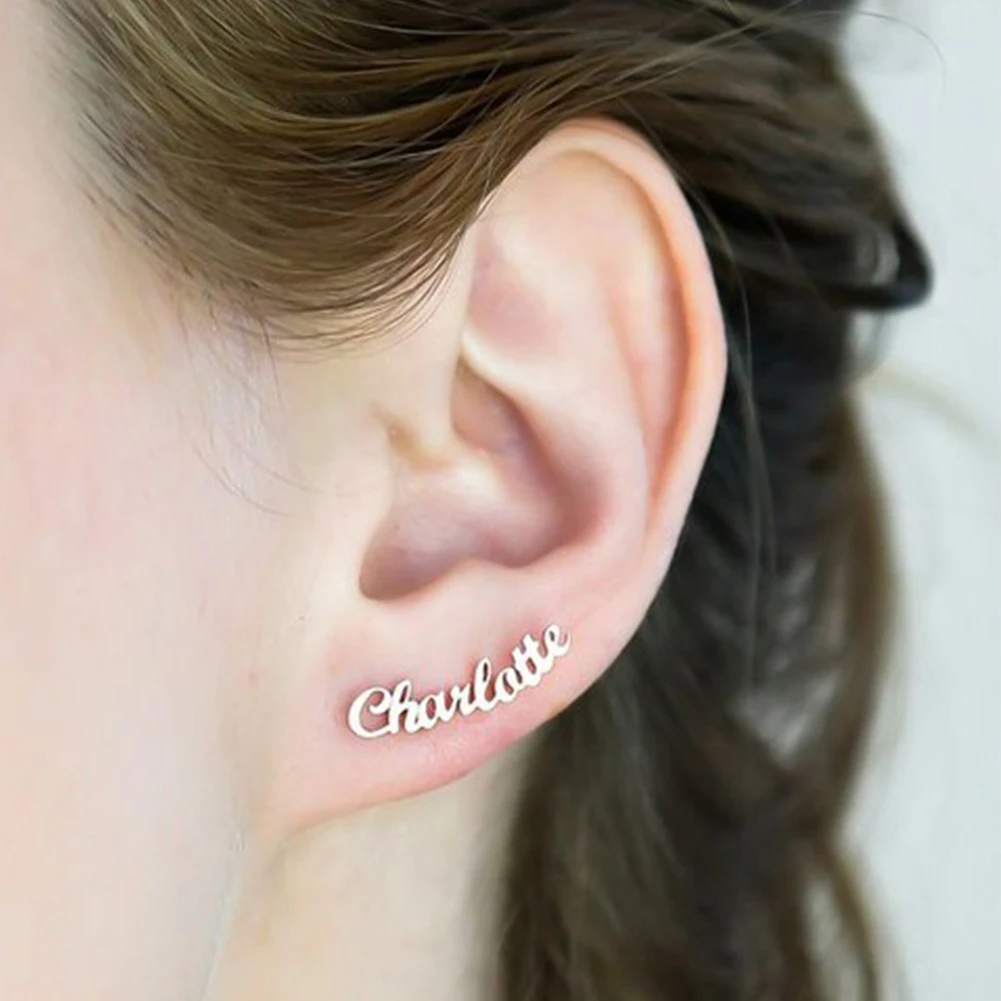 Custom Name Stud Earrings For Women  Personalized Nameplate Earring Gift For Best Friends Stainless Steel Jewelry