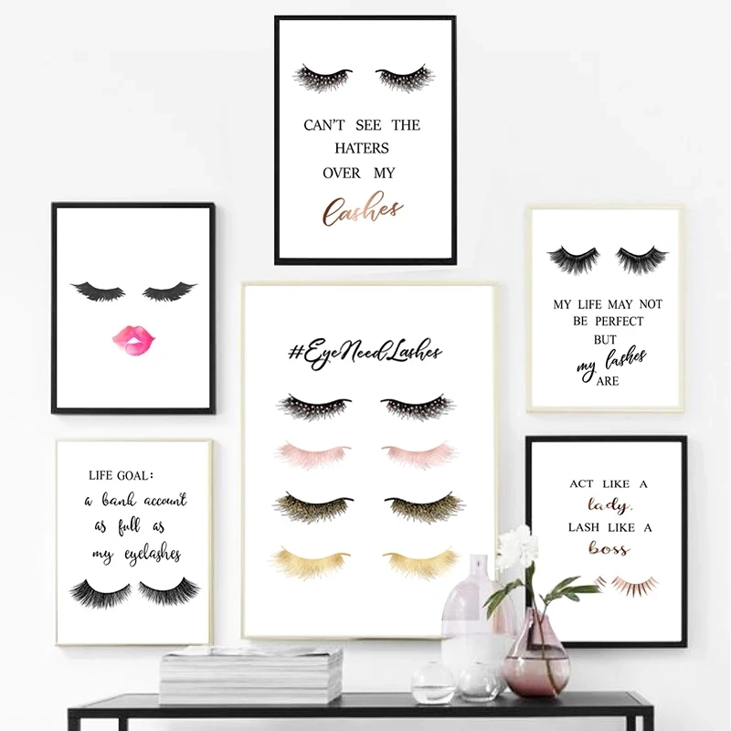 Fashion Eyelashes Extensions Quotes Posters Girls Room Wall Art Canvas Painting Lashes Posters Prints Makeup Salon Wall Decor