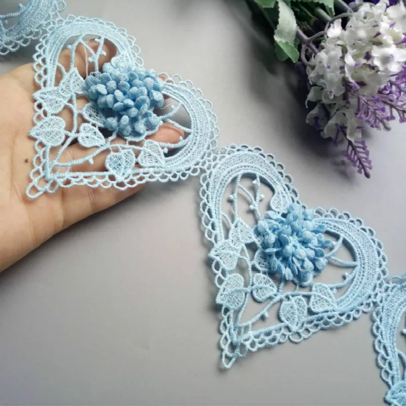 20 stks 10 cm Blauw Katoen Hart Bloem Kant Trim Geborduurd Kant Lint Handgemaakte Trouwjurk Patchwork Naaibenodigdheden Craft