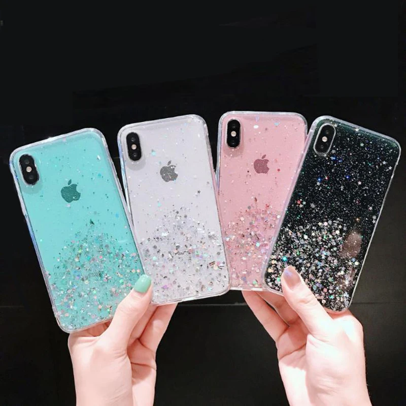 Transparent and Glitter phone cases for HUAWEI Y5 Y6 Y7 Y9 Prime2019 Honor7A 8S 9X 10i 20 lite,silicone case with silver sequins