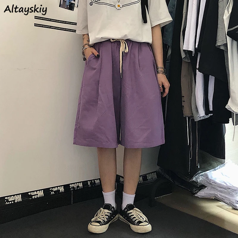 High Street Spodenki do kolan Kobiety Harajuku Pary Retro Sznurek Szerokie nogawki Trening Krótkie Spodnie Luźne BF Cargo Streetwear