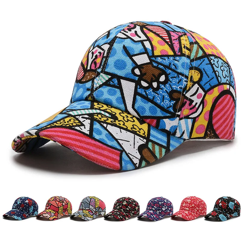 Men Women Cool Lips Flowers Cartoon Print Sport Baseball Cap Summer Sunscreen Punk Hip Hop Street Dance Performance Sun Hat R56