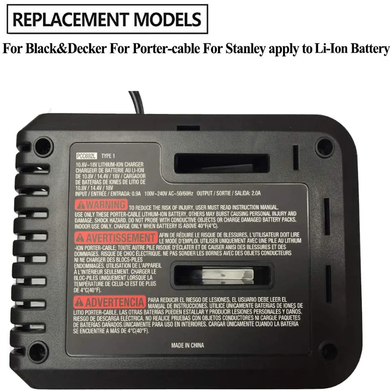 Replacement Battery Charger 10.8V-20V Li-ion Battery LB20 LBXR20 PCC692L BDCAC202 for Black Decker for Porter-cable for Stanley