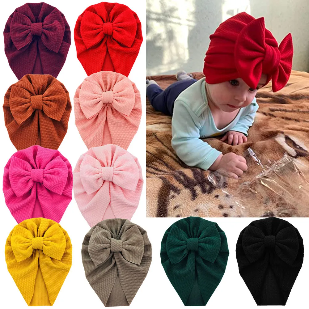 

10 PCS/LOT, Top Knot Bow Turban Headwear Infant Toddlers Big Bow Beanie Hat Baby Hair Accessories Birthday Party Gift