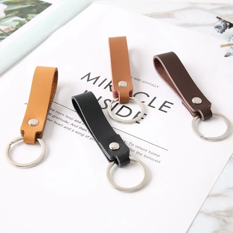 2024 Fashion Cow Leather Keychain Car Thread Small Gift Metal Pendant  Key Chain Ring Holder Simple Keyring Keyhold