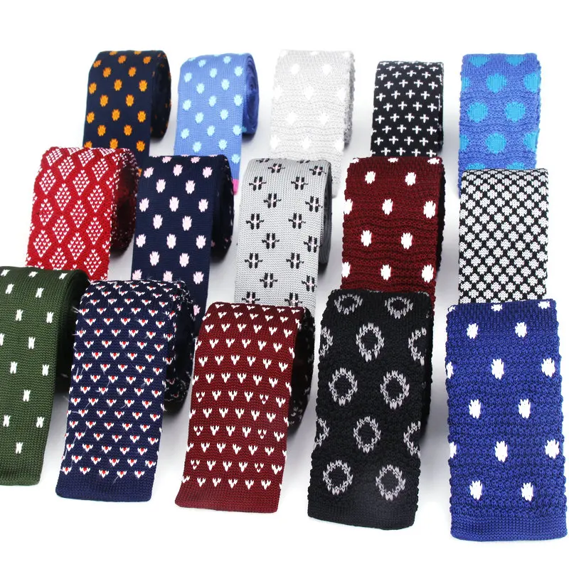 Brand New Knitted ties for men Dot Polyester Woven mens Skinny necktie for Party Business Brand Handmade Slim Weddubg Neck Tie