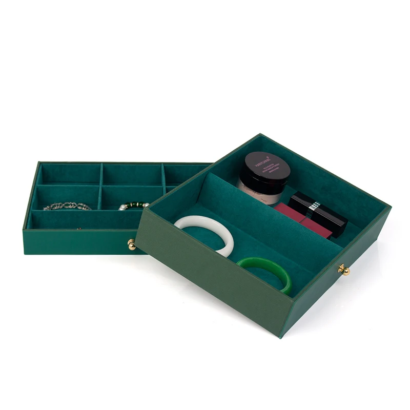 Luxury Green Three-layer Jewelry Multifunction Storage Box With Mirror For Femal Ring Earring Bracelet Pendent Display Showcase