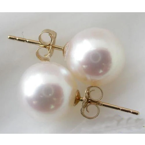 

New Arrival Favorite Pearl Earring AAA 9MM Akoya White Round Sea Water Pearl Gold Stud Earring Wedding Birthday Party Lady Gift