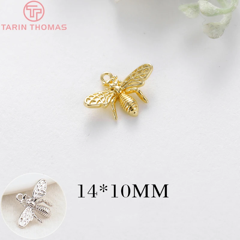 

(676)10PCS 14x10MM Hole 1MM 24K Gold Color Brass Bee Pendants Charms High Quality Diy Jewelry Findings Accessories