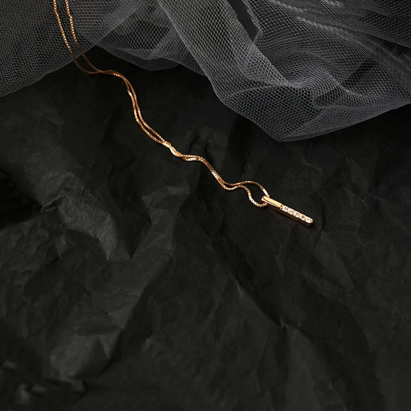 ANENJERY Silver Color Strip Geometric Cubic Zircon Necklace Simple Clavicle Chain Charm Necklace For Women Jewelry S-N545