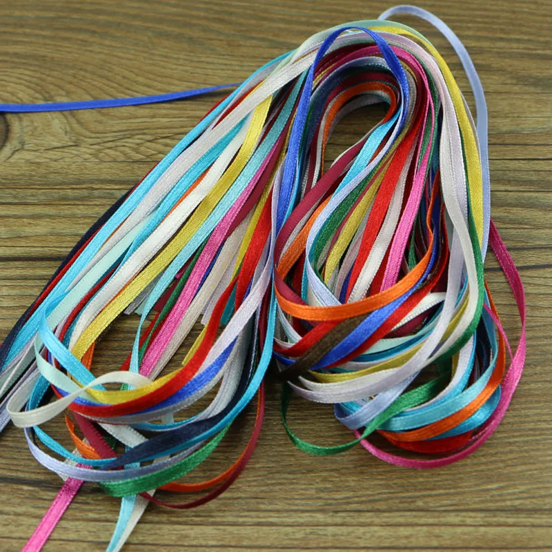 Mixed random delivery 60 yards of silk ribbon 3mm decorative crafts gift packaging garment sewing fabric supplies