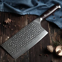 HEZHEN 7'' inch Cleaver Nakiri Kitchen Knives High Carbon Damascus Stainless Steel Big Butcher Sharp Blade Comfortable Handle