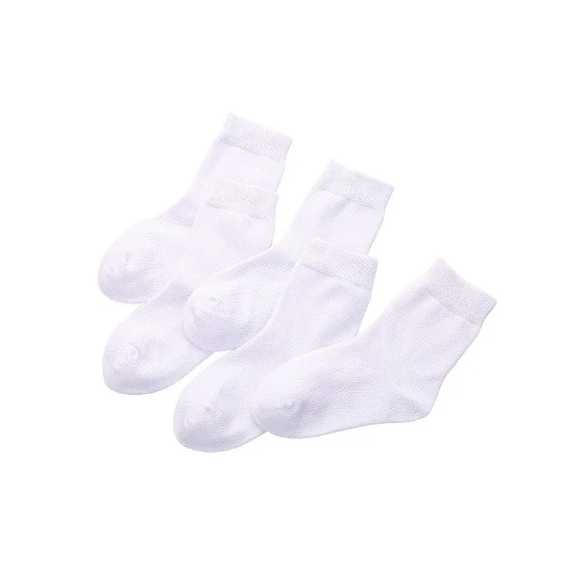 5 Pairs/lot 1 to 12 Years Autumn Winter White Students\' Socks Solid Color Black Grey Cotton Crew Socks Girls Boys Foot Wear