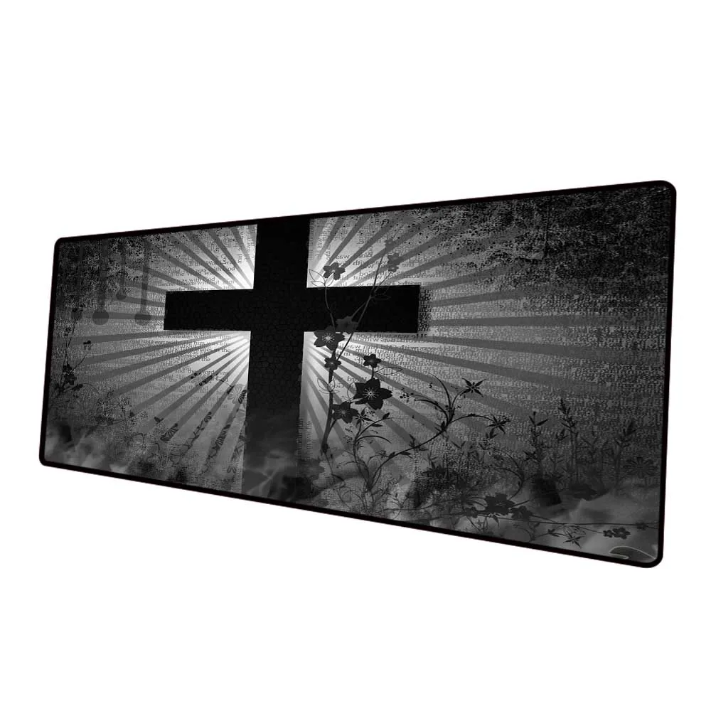 Mairuige Black Cross Cool Pattern Mouse Pad Large Size Easy To Carry and Religious Cross Image DIY Custom Design PC Laptop Desks