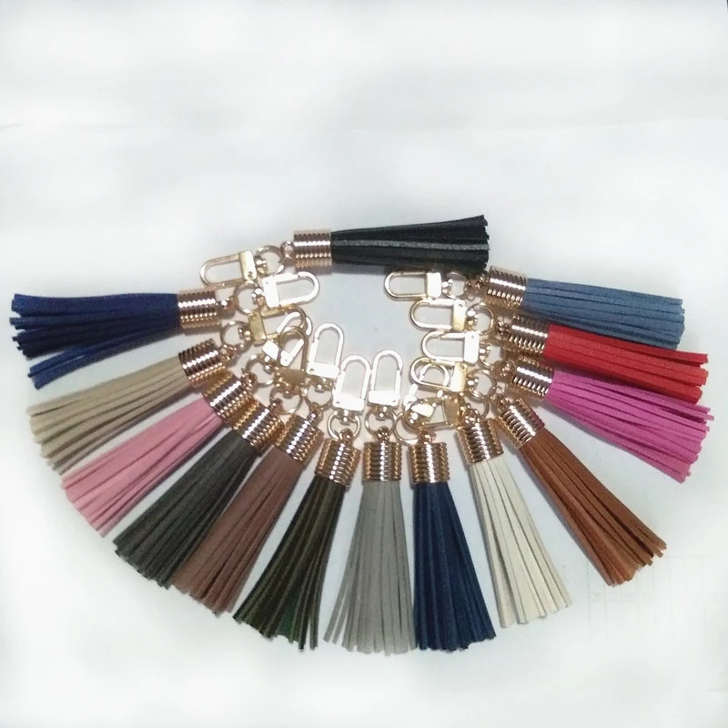 39 Color Fashion KC Gold Leather Key Chain Long Suede Tassel Key chain  Korea Style Lobster Clasp Tassel Bag Charms 18 Colors