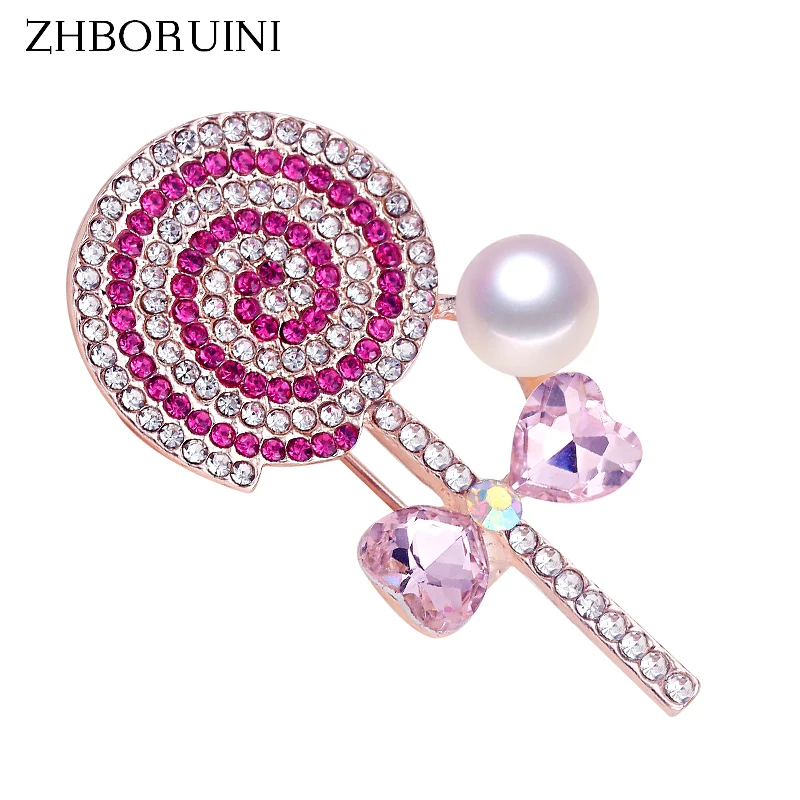 ZHBORUINI High Quality Natural Freshwater Pearl Brooch Pink Blue Lollipop Brooch Gold Color Pearl Jewelry For Women Accessories