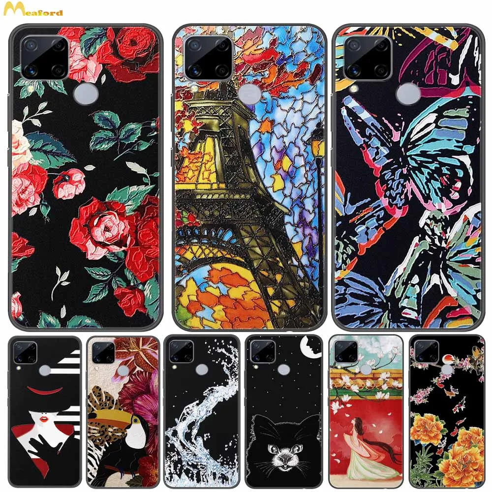 RealmeC15 Case For Realme C12 C15 C11 Silicone Cover Soft TPU Coque RealmeC11 C 15 Phone Cases 3D Relif Pattern Fundas Cartoon