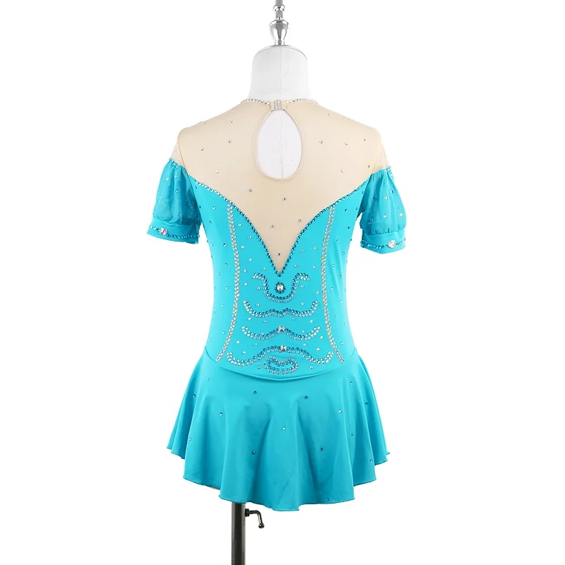 Figure Skating Dress Women Girls  Rhinestones Competitions Dress Teens Kids Princess Performance Level Examination Blue Skirt