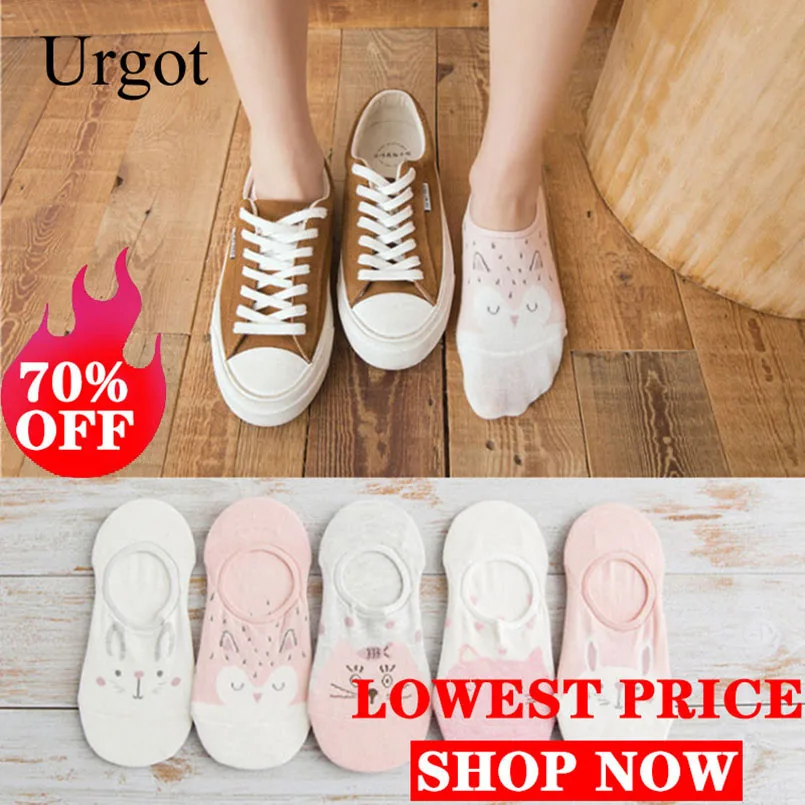 Urgot Cartoon Kat Vos Sokken Leuke Animal Vrouwen Sokken Zomer Grappige Korte Boot Sokken Dames Katoenen Sok Meias Calcetines Dropship