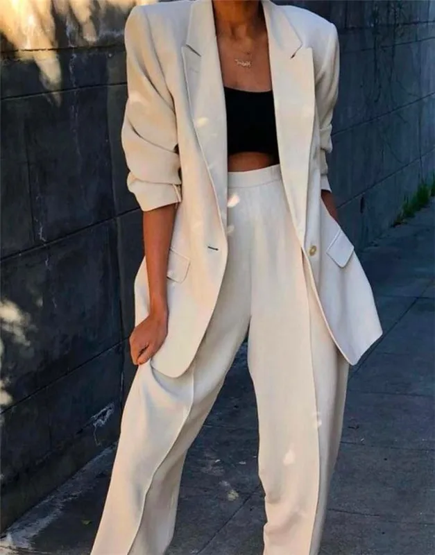 

Elegant White Lady Business Suits Blazer Jacket+Pants Formal Ladies Pant Suits Office Uniform Style Female Trouser PantSuit