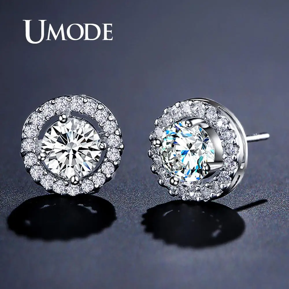 UMODE Round Stud Earrings 0.75 Ct AAA+ Zircon Stud Earrings for Women Girls Fashion Party Femme Wedding Luxury Jewelry UE0012B