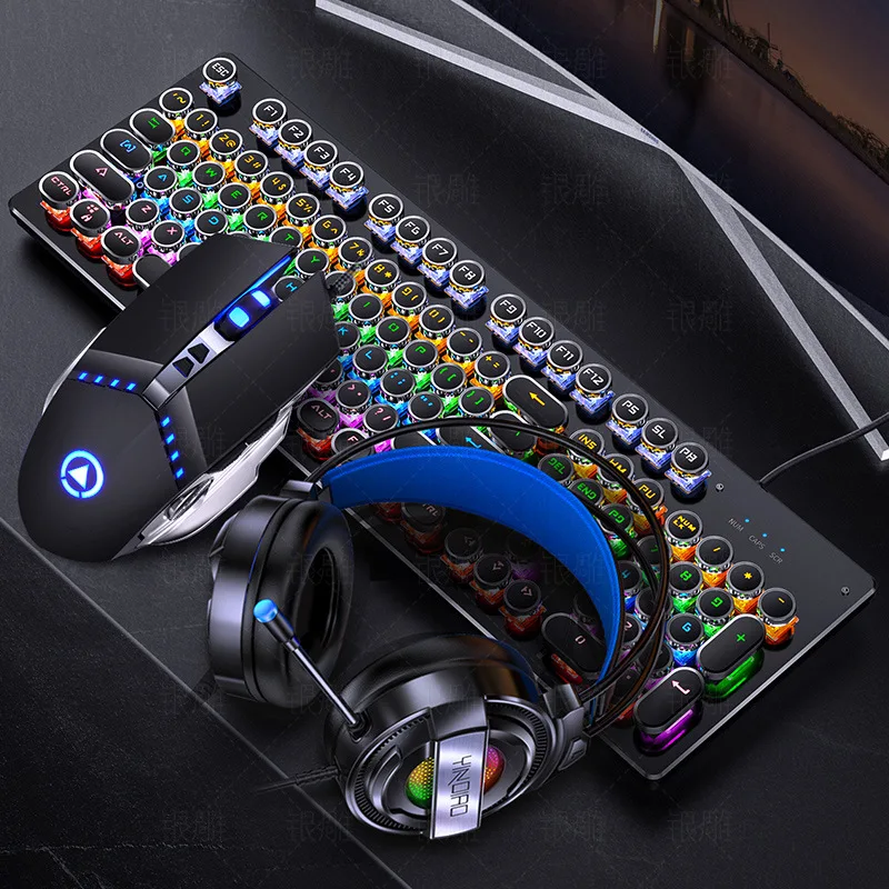 Silver Eagle wired mechanical keyboard, mouse and headset three-piece suit game punk wired keyboard and mouse set