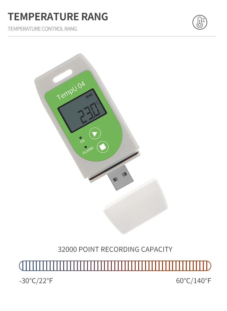 TempU04 USB Temperature Data Logger Reusable Temperature Recorder PDF Report Temperature Record Instrument