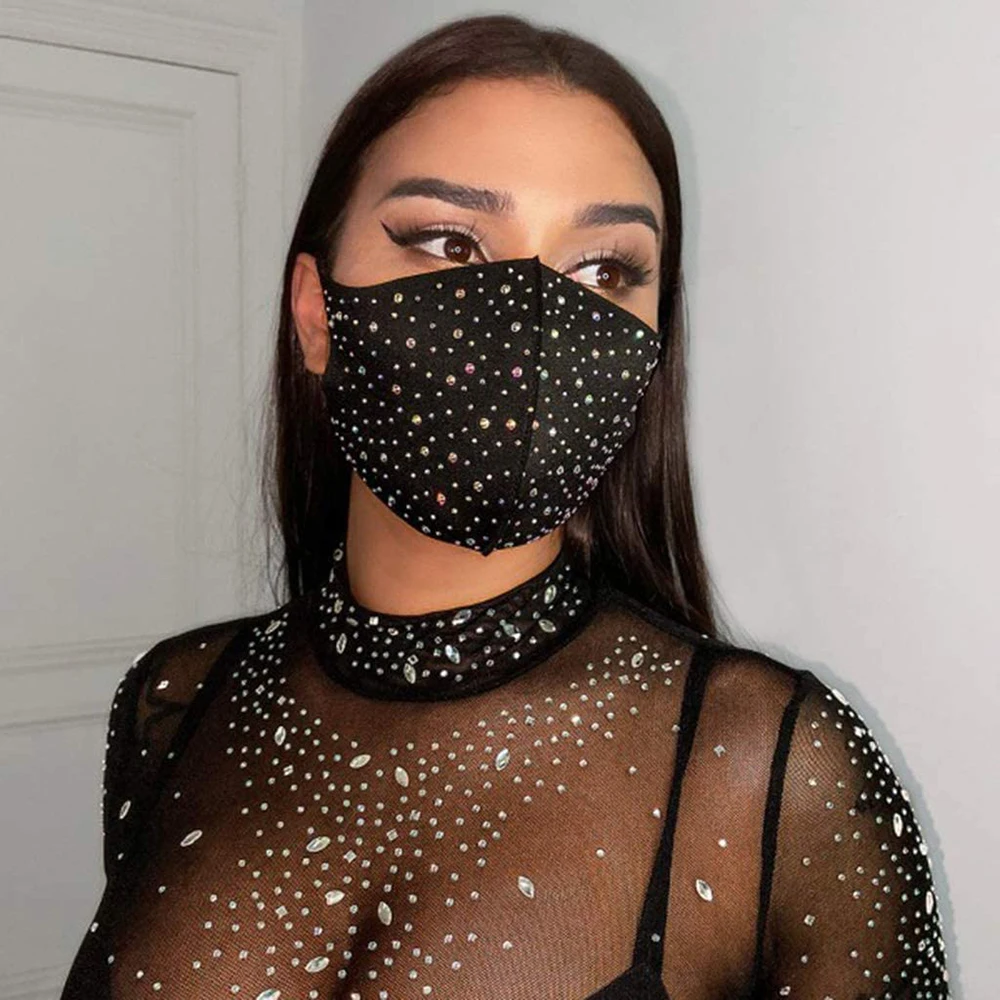 Shiny Rhinestone Crystal Face Mask Washable Reusable Facemasks Sparkly Nightclub Masquerade Masks Jewelry for Women and Girls