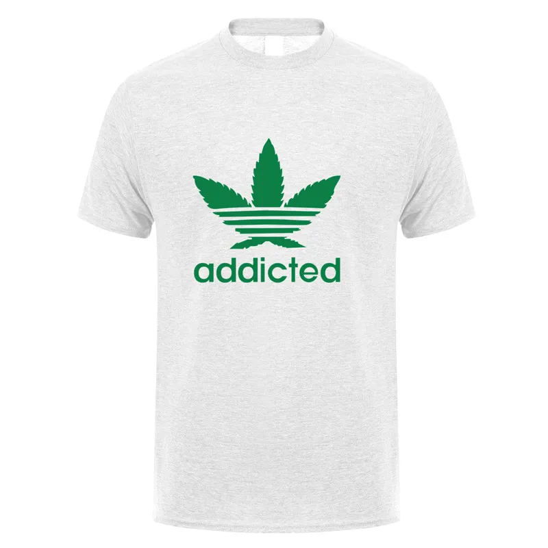 New Addicted White Leaf T Shirt Men Summer Fashion Short Sleeve Cotton Weed Day T Shirts O-neck Funny Mens T-shirt Tops OT-939