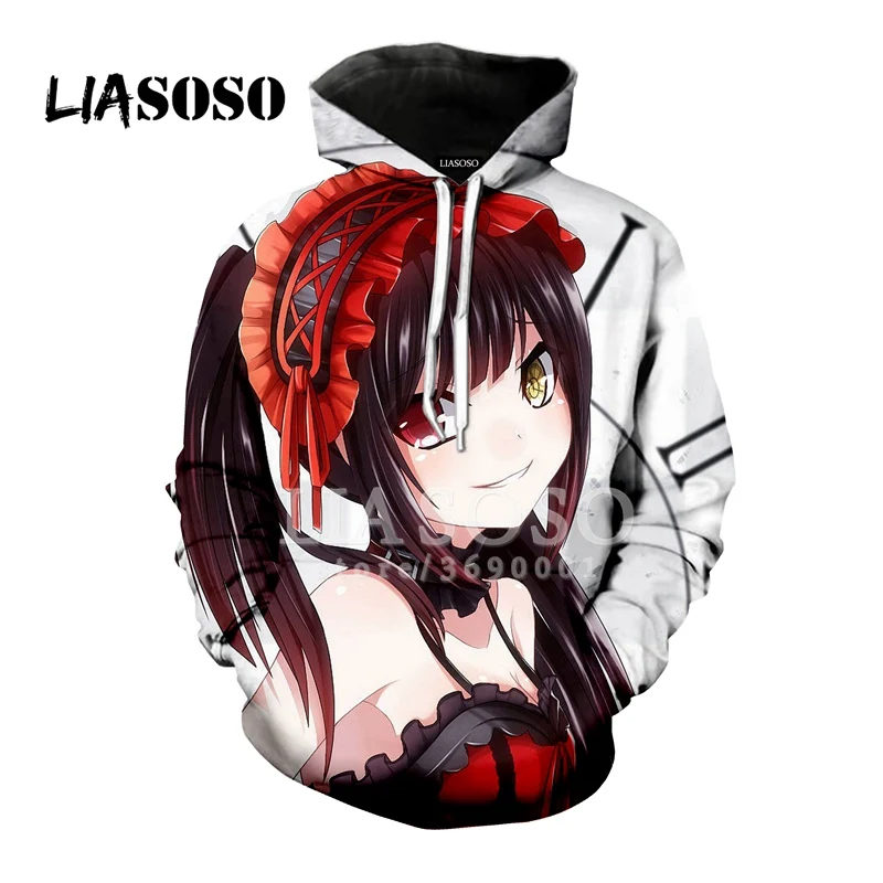 LIASOSO 3D Print Anime Date A Live Yatogami Tohka Tokisaki Kurumi Man's Sweatshirt Hoody Hoodies Women Casual  Harajuku Clothes