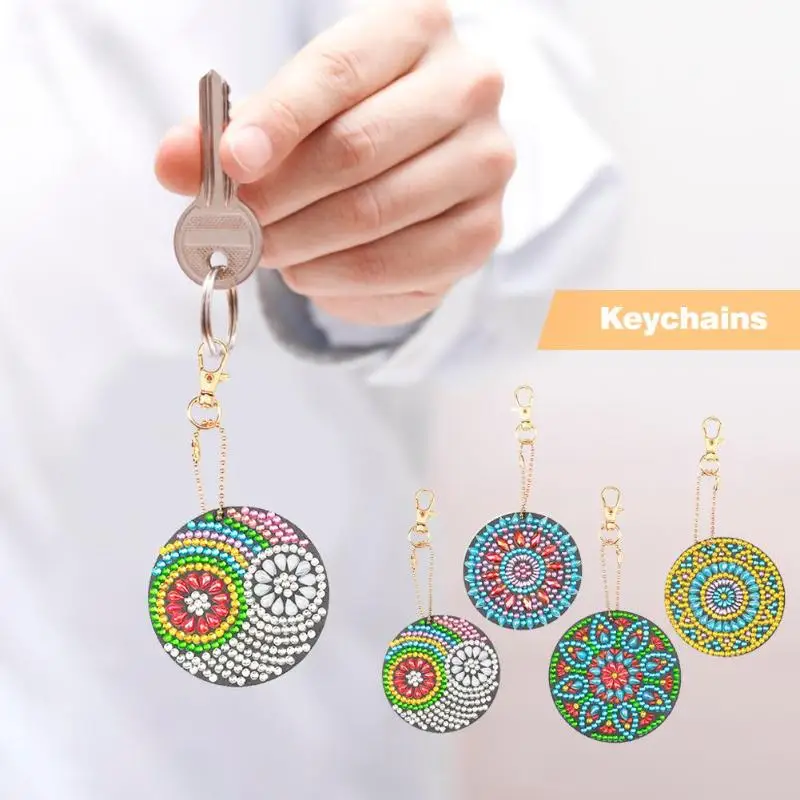 4pcs Mandala Keychains DIY Full Special-Shaped Diamond Painting Keychains Women Bag Pendant Diamond Embroidery Cross Stitch