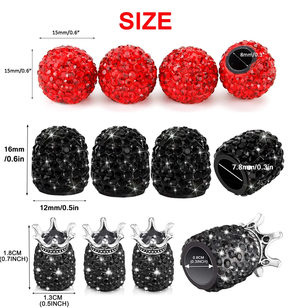 DSYCAR 4Pcs Crystal Rhinestone Universal Car Tire Valve Caps, Attractive Dustproof Bling Car Accessories