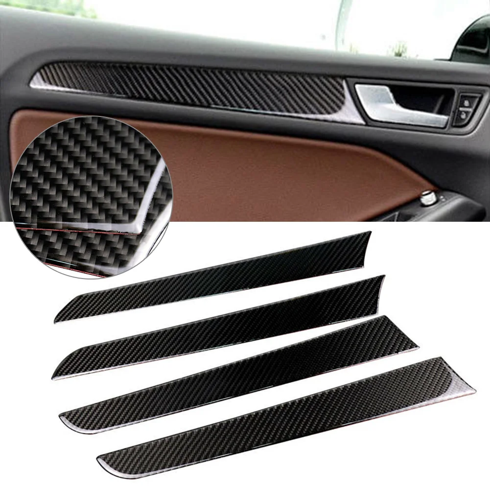 4x Car Interior Door Panel Cover Trim Sticker For Audi A4 B8 2009 2010 2011 2012 2013 2014 2015 2016 Carbon Fiber ABS Plastic