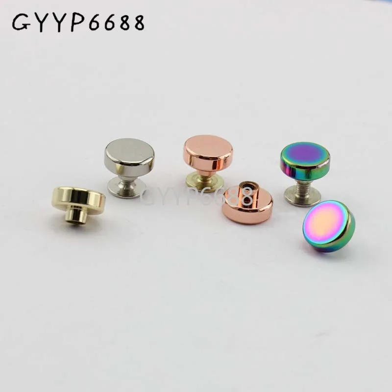 Remaches de tornillo de cobre redondos planos de 10mm, 6 colores, fundición sólida de 1cm, bolsos para manualidades de cuero, zapatos, 10-30-100 Uds.