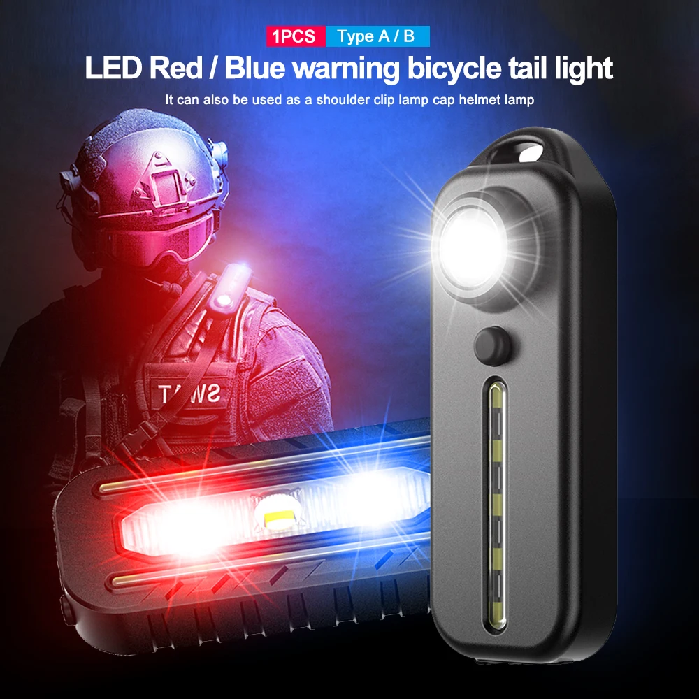 

LED+SMD Hat Clip Headlight Bicycle Tail Light USB Rechargeable Running Safety Red&Blue 5 Mode Warning Shoulder Waist Helmet Lamp