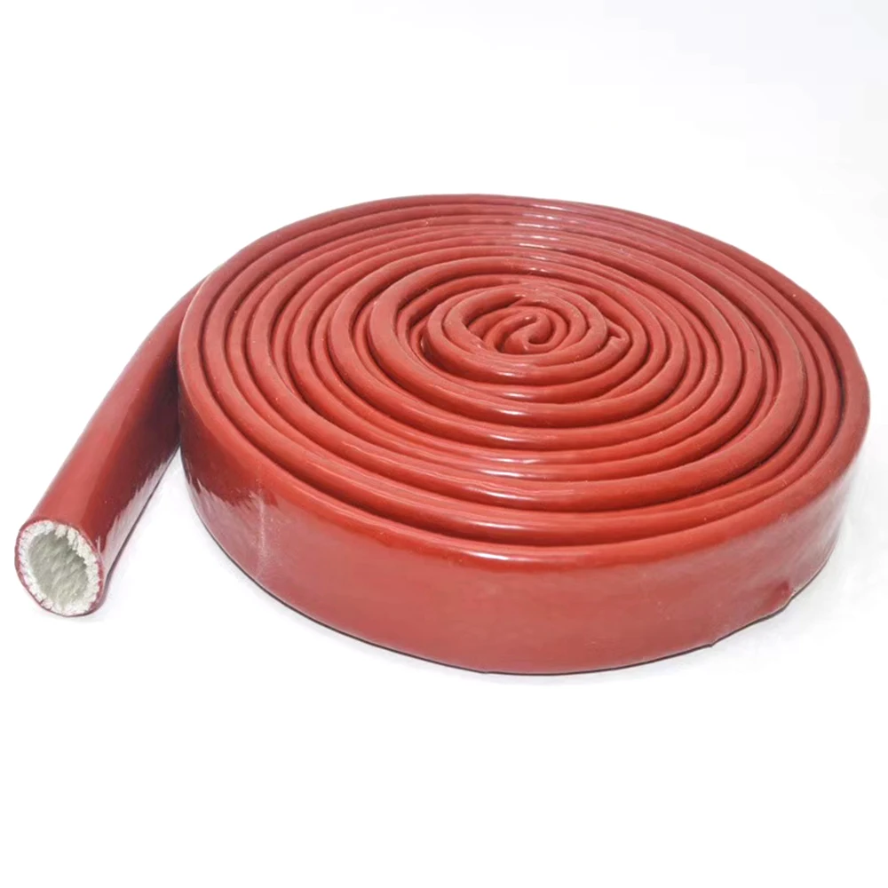 ID 4 6 8 10 12 15 20 25mm Red High Temperature Resistant Fire Retardant Casing Pipe Thicken Insulation Silicone Fiberglass Tube