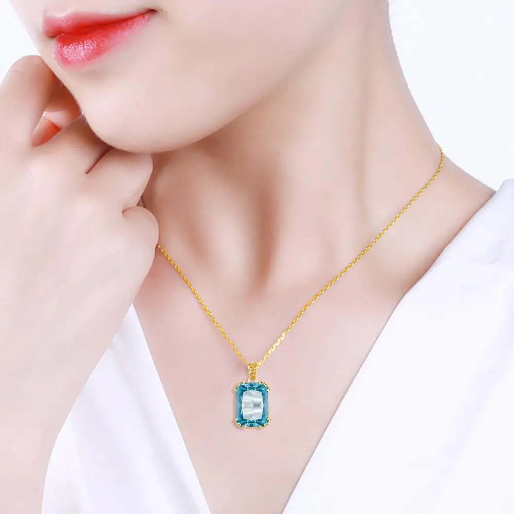 2024 Trend Sky Blue Topaz Aquamarine Necklace Pendant for Women Silver 925 Jewelry Victorian Star Filigree Female Jewellery Sale