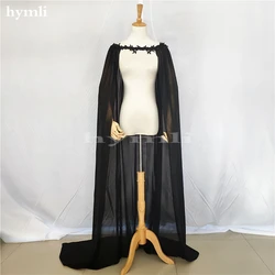 2 Meters Bridal Cape Long Black Chiffon Shawl Wedding Cloak