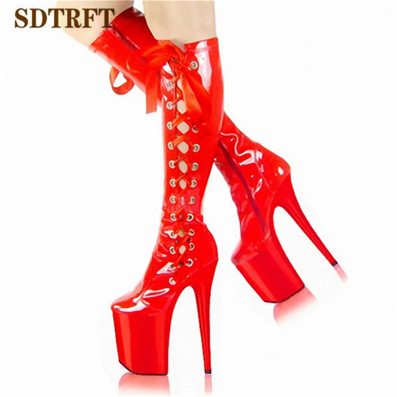 SDTRFT Stilettos 20cm Thin Heels Motorcycle Knee-High boots halloween goth abby vam shoes Woman Zipper Botas Dress Buckle pumps