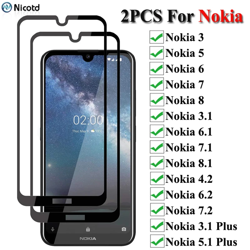 

2Pcs/Lot Full Cover Tempered Glass For Nokia 4.2 3.2 2.2 6.2 7.2 Screen Protector For Nokia 3 5 6 7 8 8.1 7.1 6.1 3.1 Plus X5 X7