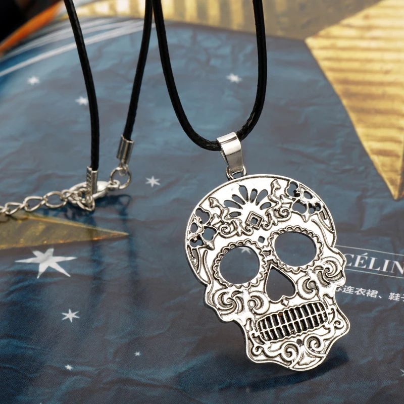 HANCHANG Fashion Jewelry Mexican Sugar Skull Pendant Necklace Day Of The Dead Skeleton Necklace Women Men Best Accessories Gift