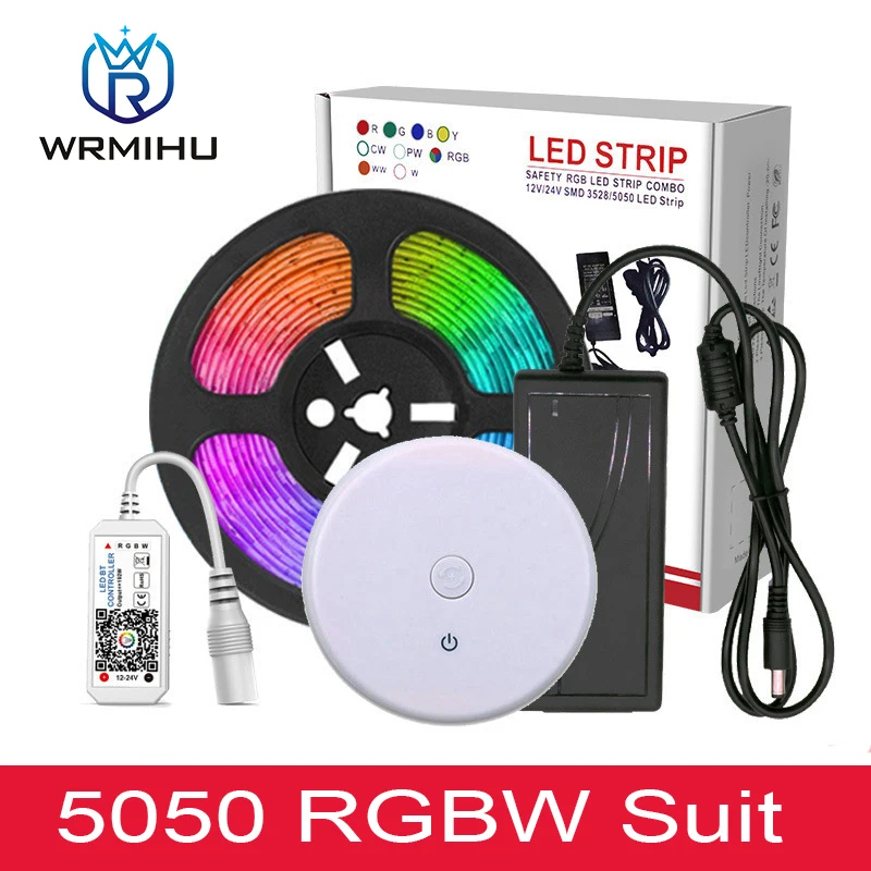 DC12V SM5050-60leds/m 5m IP65 Waterproof Colorful Lights With Mini RGBW/ BT Mesh Controller + Power Supply kit