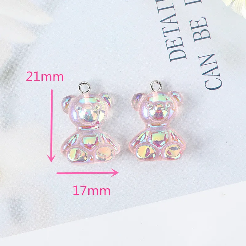 10 Pcs Resin AB Magic Color Teddy Bear Charms Flatback Jelly Cartoon Animal Jewelry Findings for Earrings Keychain Diy