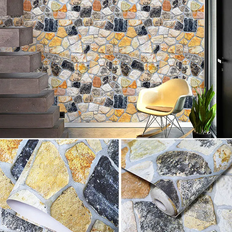 Stone Peel and Stick Wallpaper, Self Adhesive Contact Wall Paper or Shelf Removable Brick 3D Faux Textured Stone Wall Rock Stone