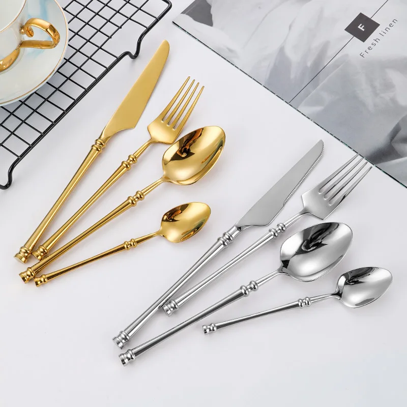 

Round handle 304 stainless steel waist cutlery set cross-border Western steak cutlery spoon set